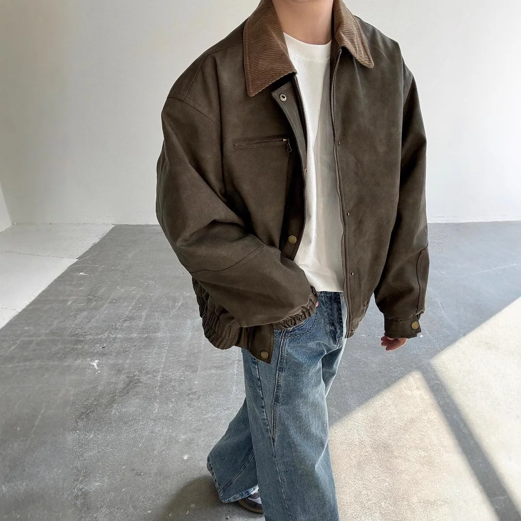 

Autumn Winter New Fashion Men's Color-coded Turn-down Collar Long Sleeve Casual Trendy Faux Fur Jackets Male Clothes Coats Tops