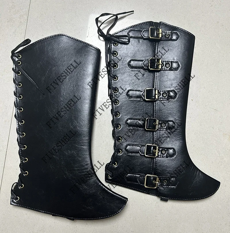 Unisex Medieval Gothic Punk Leg Armor Viking Warrior Knight Bandage Buckle Boots Case Cosplay Shoes Cover Hiking Foot Guard Prop