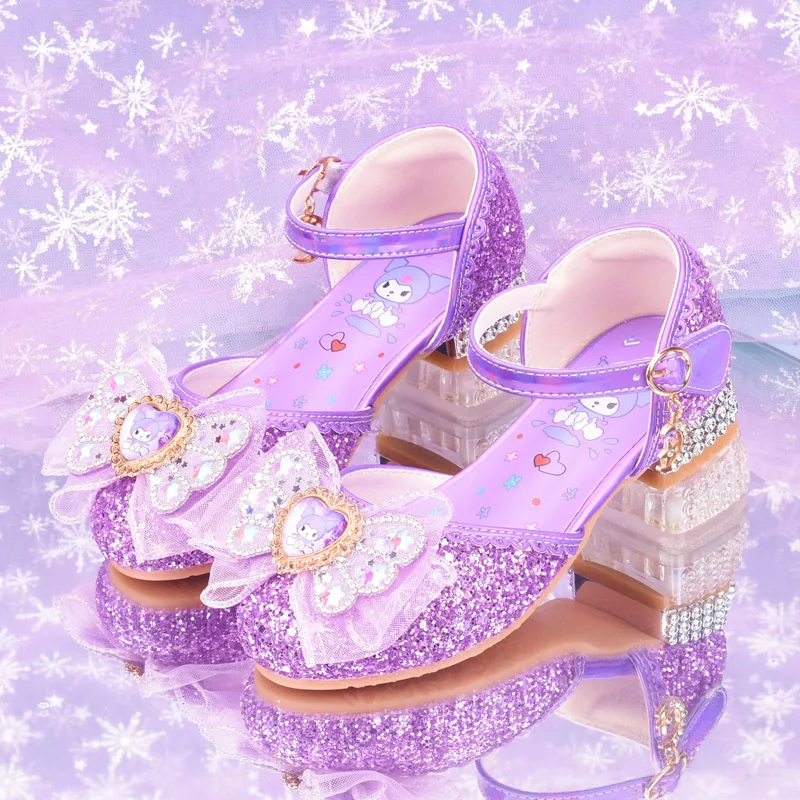 Girls' Crystal Children's Purple Princess Shoes High Heel Versatile Flower Girl Shoes
