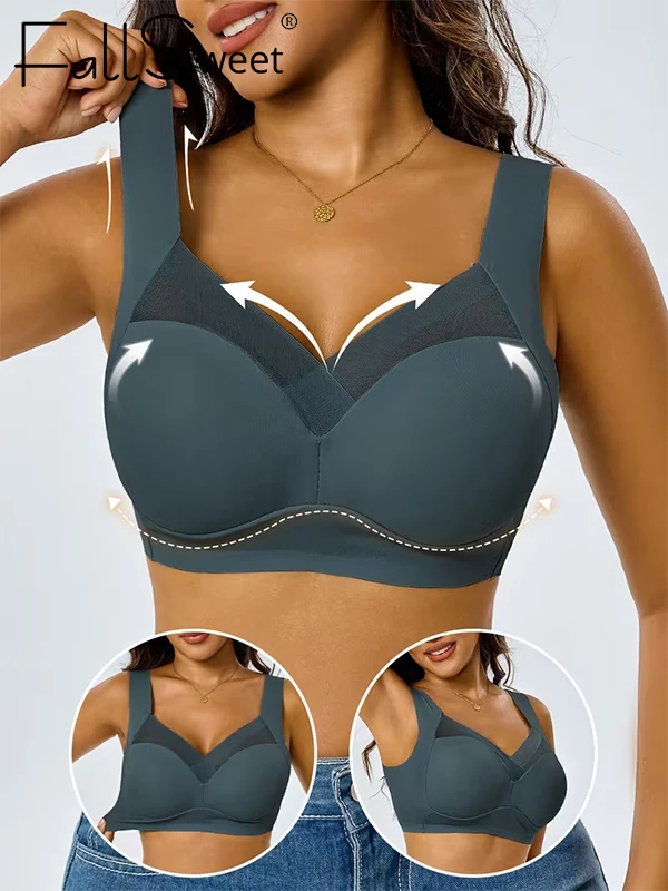 FallSweet 4Pcs Plus Size Seamless Wireless Bra for Women Push Up Backless Bralette Sexy Comfortable Underwear Sports Lingerie