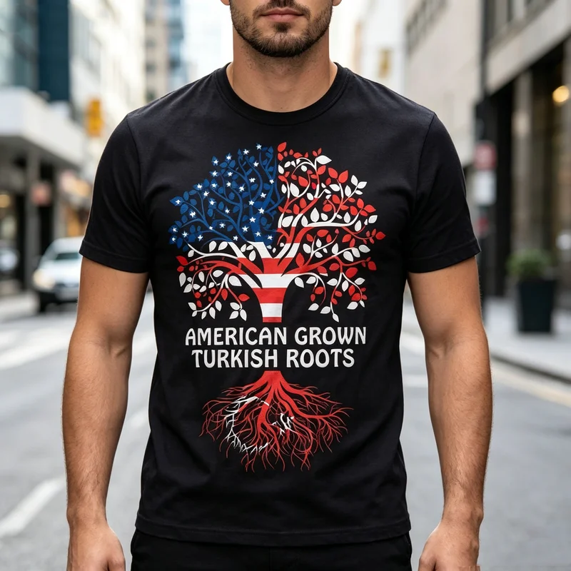 Vintage USA Turkey Tree Tee American Grown Turkish Roots Print Men Women Cotton Short Sleeve Trendy Streetwear Gift For Country