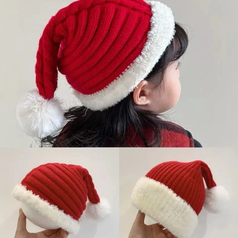 

Baby Christmas Hat Knitted Kids Cute New Year Toddlers Pompom Child Soft Beanie Santa Cap New Year Party Cosplay Kid Gift