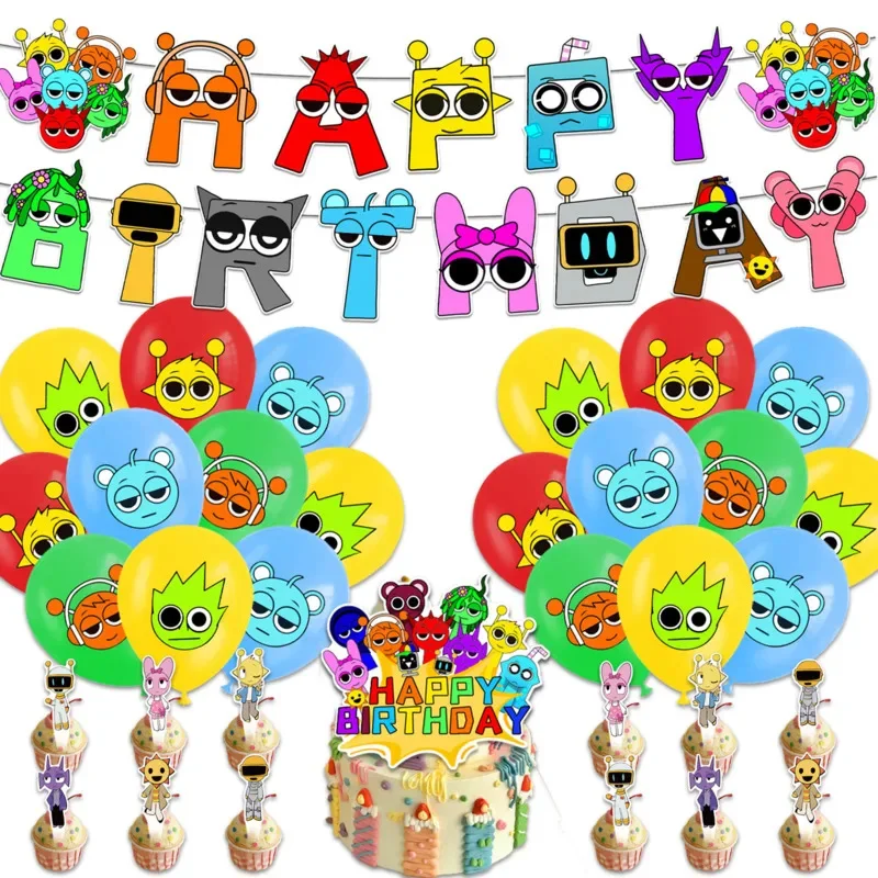 1 Set Incredibox Sprunki Party Supplies DIY Balloon Birthday Party Decoration Banner Latex Balloon Decoration Cake Supplies