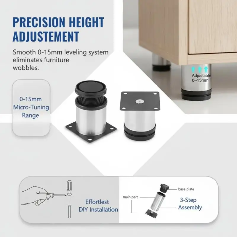 Waterproof Rust Proof Adjustable Cabinet Legs 6-20CM Stainless Steel Heavy Duty for Bathroom Kitchen Furniture Replacement