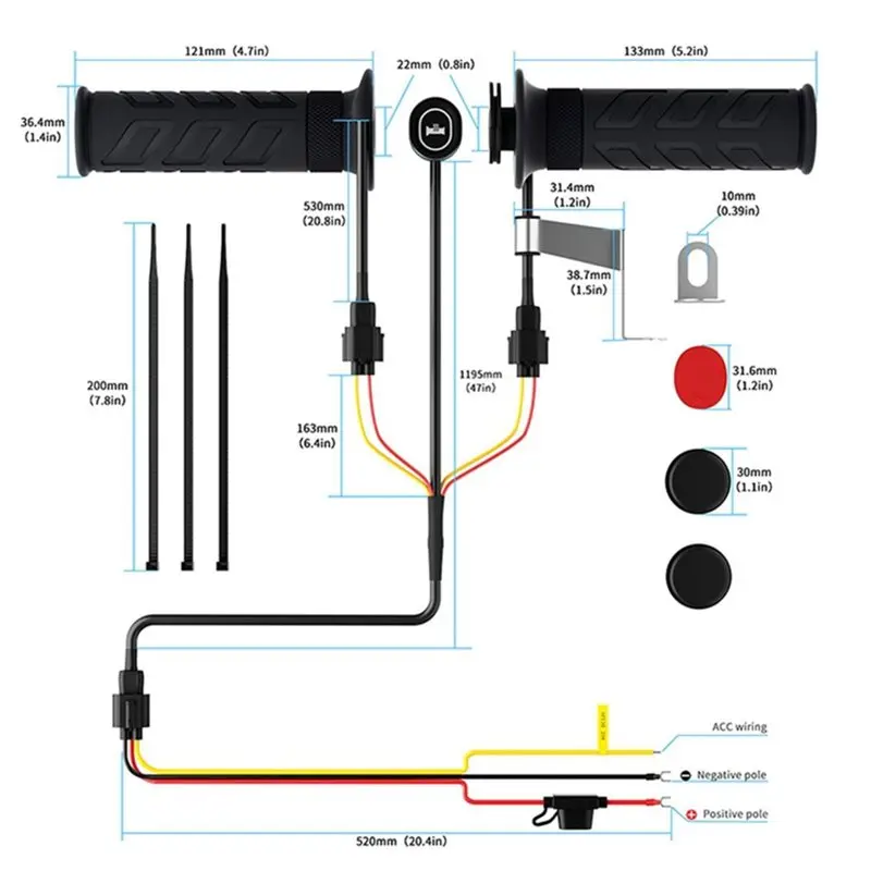 Smart Motorcycle Handlebar Grips Electric Heated 5+ 1 Heat Level Settings Including Memory Function For 22Mm Handlebars