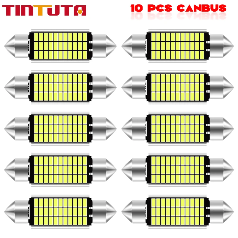 Festoon หลอดไฟ LED ความสว่างสูง31มม. 36มม. 39มม. 41มม. C10W C5W ไฟส่องสว่างในรถยนต์โคมไฟโดมอ่านหนังสือภายในรถยนต์