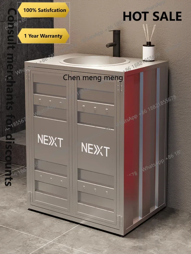 b67 Container sink Industrial wind floor-to-ceiling bathroom cabinet Steel column Washbasin