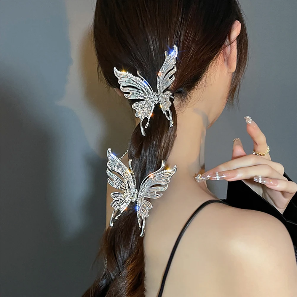 

2pcs Diamond Inlaid Butterfly Hairpins for Women Fashionable Casual Elegant Hair Claw Clips Jaw Accessories R om Color