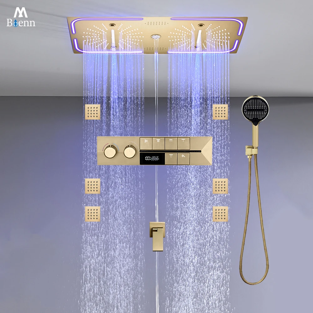

M Boenn 6 Functions Couples Shower Set System 700*350 mm Music LED Shower Head Rainfall Bathroom Faucet Thermostat Divider Mixer