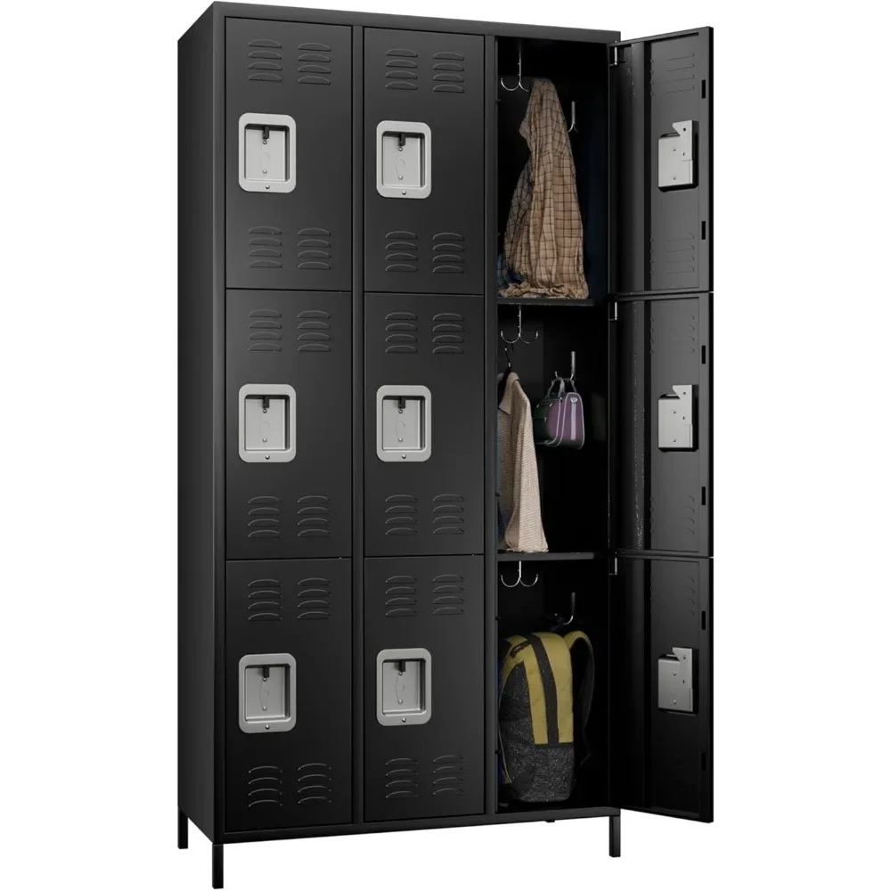 Metal Storage Locker for Employees, Steel Locker with 18 Hooks for School Office Gym Bedroom, Black, Assembly Room