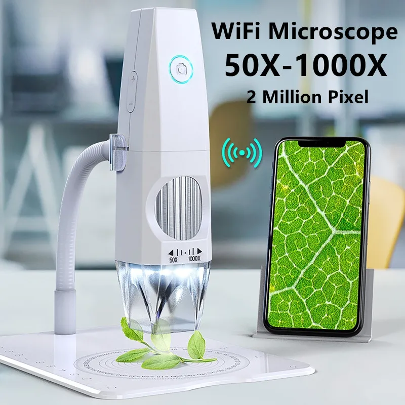 

2MP 1080P WiFi Electron Microscope USB Mobilephone Connecting Microscope Electron Microscope with LED Lights Bendable Stand