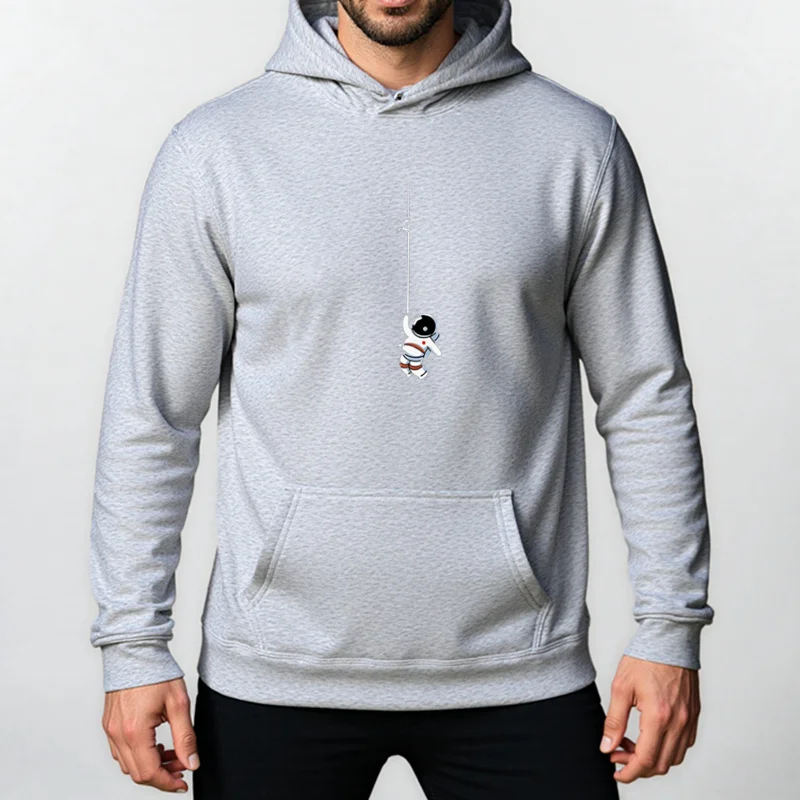 2025 New Autumn Winter Fashion Astronaut Print Hoodie Loose Tops Solid Colour Hooded Polyester Men'S Sweatshirt Simple Casual