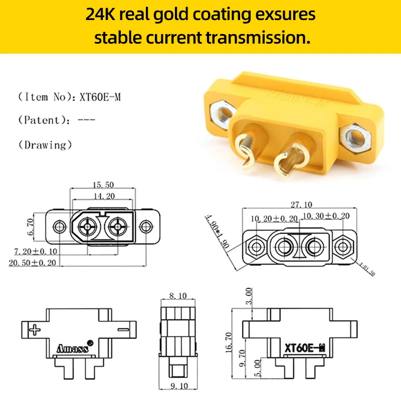 5/10PCS Amass XT60E-M XT60E XT60 Male Plug Connector Gold Plated For RC FPV Aircraft Drone Helicopter Car Boat Battery Original