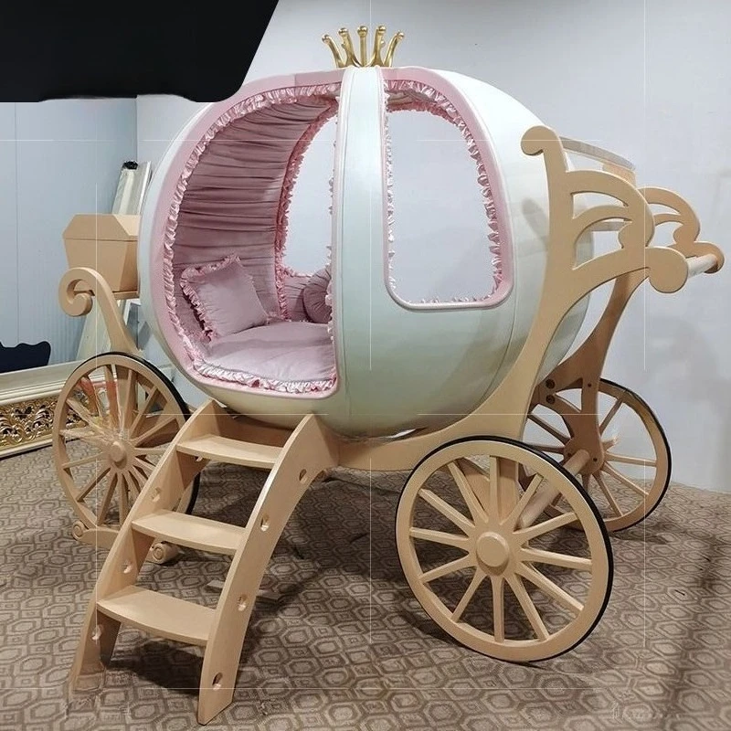 Luxury European court carriage lathe, solid wood French bed, creative pumpkin bed