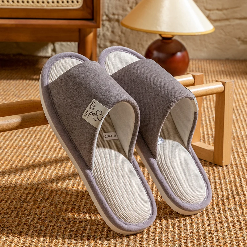 Men's Breathable Open-Toe House Slippers - Comfortable Linen Indoor Slides, Anti-Slip & Odor-Resistant Bedroom Winter Slippers