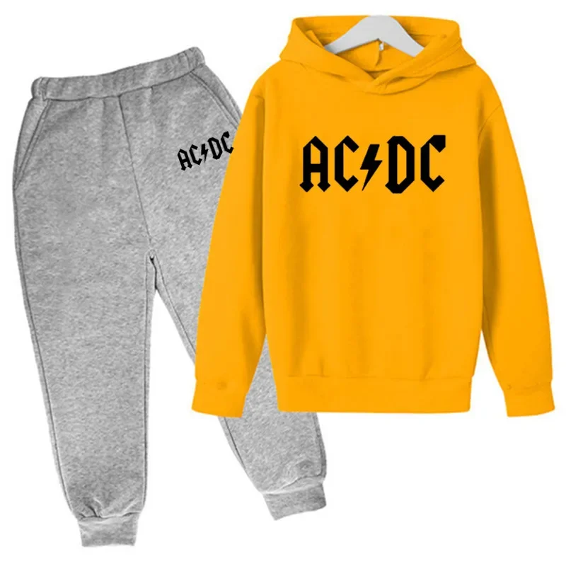 Fashion Causal AC DC Children 2 Piece Sets Tracksuit Kids Hooded Sports Suit Boys Girls Hip Hop Hoodies Sweatshirt Top+Pants