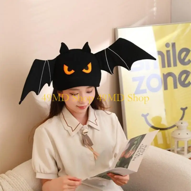 49MD Halloween Bat Cap Cosplay Costume Hat Stage Props Plush Bat Hat Women Men Unisex Party Cap Kids Festival Headgear view 3