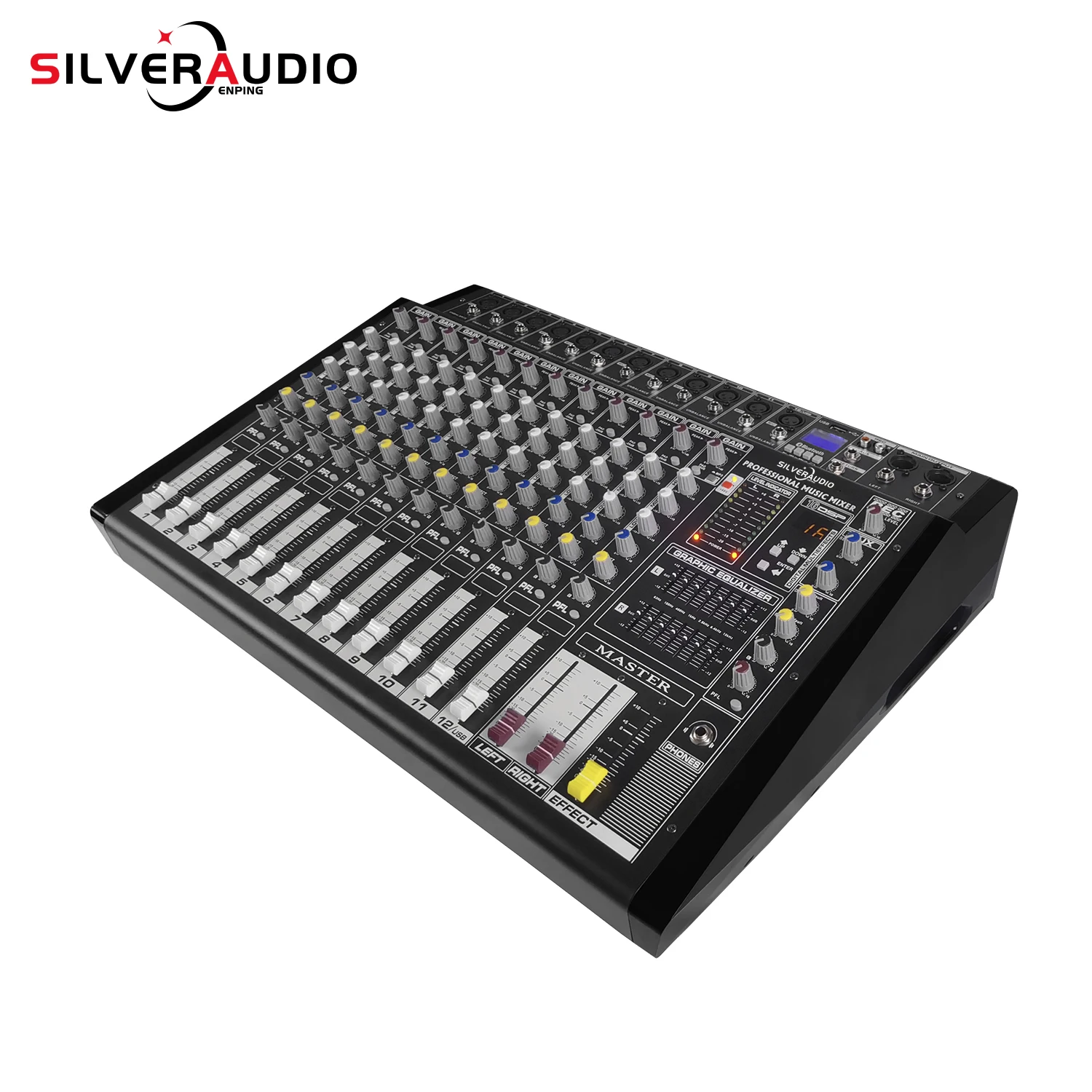 GAX-PMX12 Mixer professionale a 12 canali 500 W + 48 V Alimentazione Phantom Effetti 16DSP Riproduzione computer USB Registrazione Console di missaggio