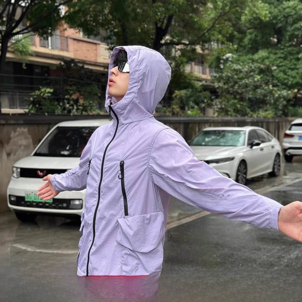 

Outdoor Men's And Women's Fce Hooded Jaet Windproof Waterproof UPF50 Summer Faion Ci Sle Long Sve Zipper Closur...