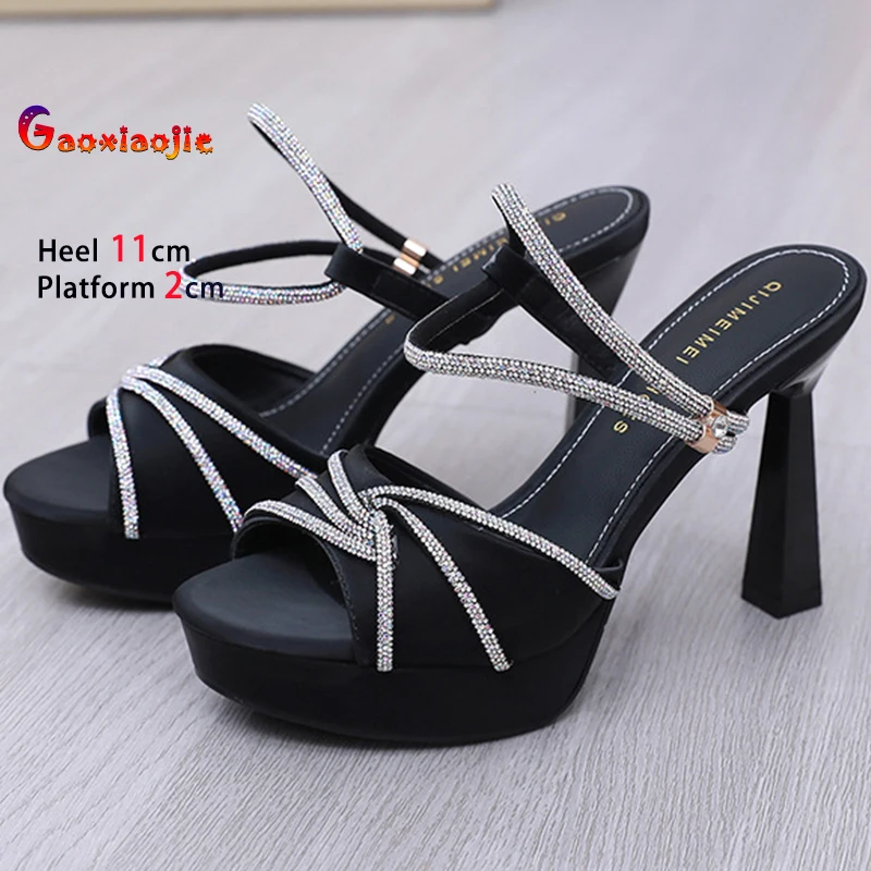 

2025 пикантные черные женские туфли на высоком каблуке 11 см на платформе 2 см, женские туфли-лодочки на грубом каблуке с острым носком, босоножки на шнуровке до щиколотки, вечерние туфли