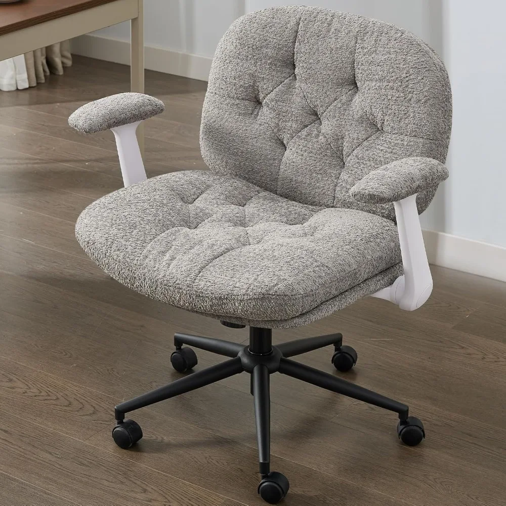 

Criss Cross Chair with Flip-up Armrests, Cross Legged Office Chair with Wheels, Comfy Swivel Chair with Wide Seat for Women, Adj