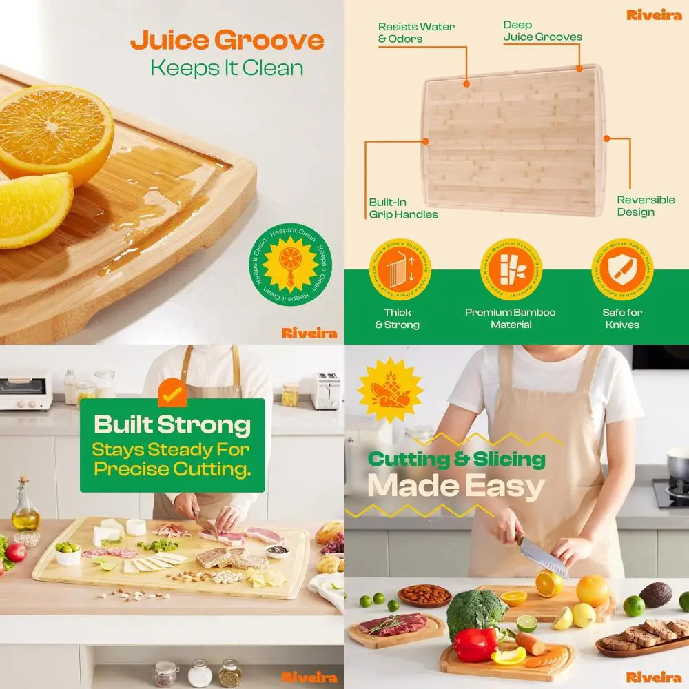 

Extra Large Bamboo Cutting Board - 36x24, Two-Tone Wood Chopping Board for Kitchen, Juice Groove, Ideal for Cooking, Charcuterie