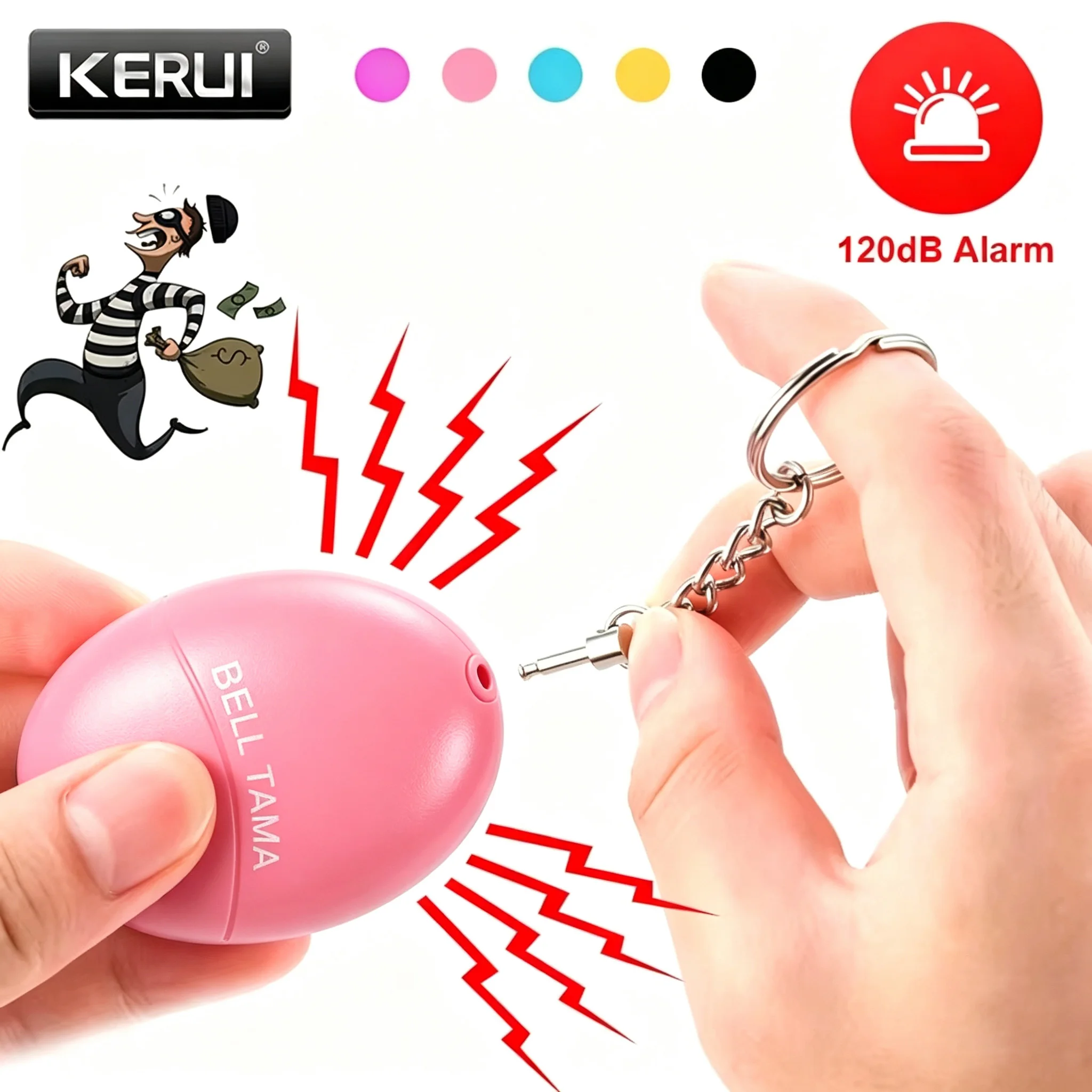 KERUI 120dB Personal Alarm Keychain Self Defense Safety Siren Emergency Panic Button for Women Girls Kids Elderly Portable