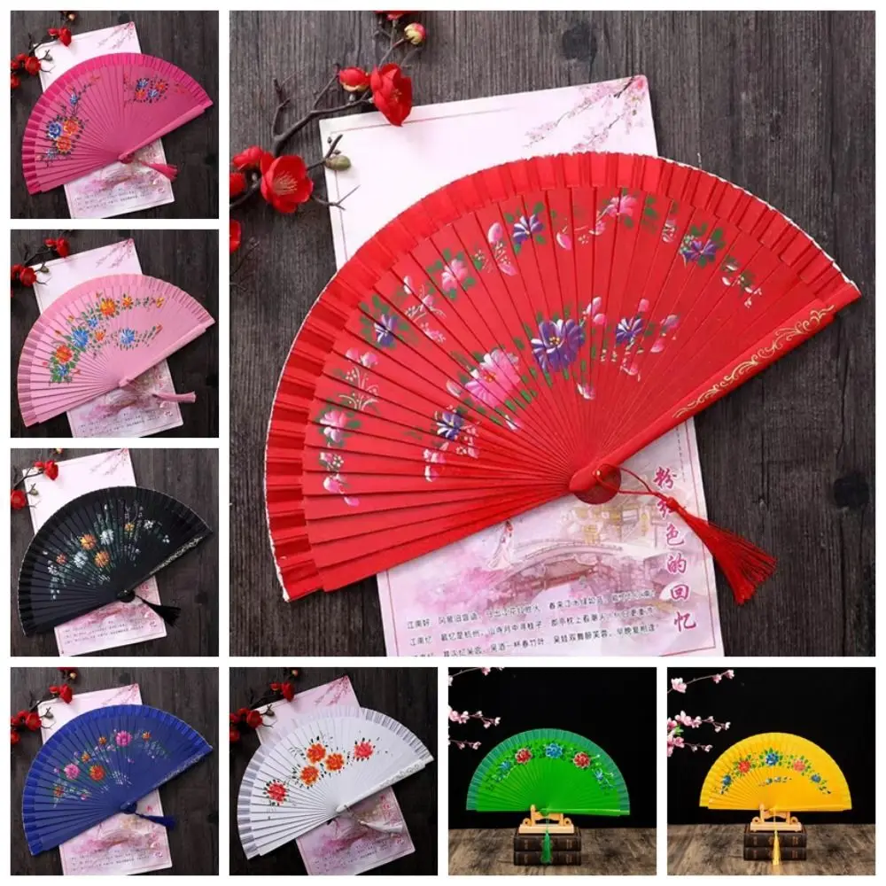 Elegant Wooden Folding Fan Double Sided Hollow Out Spanish Dancing Fan Floral Hand Painted Fan Performances