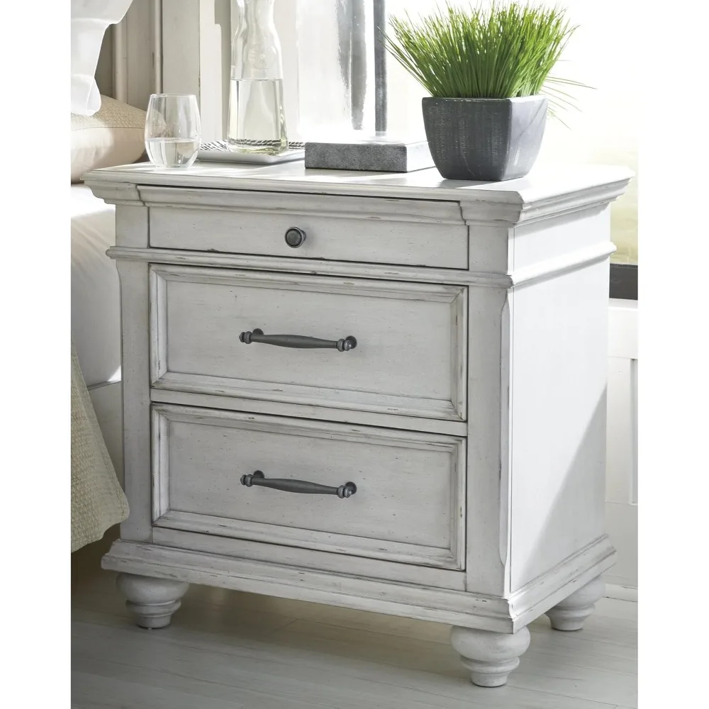 Ashley Three Drawer Nightstand in Distressed Whitewash Finish