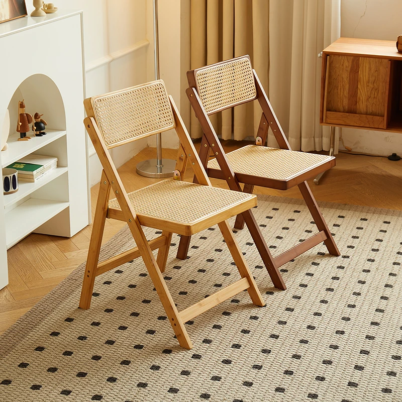 Dropship Ready Rattan Folding Chair Bamboo Backrest Nordic Wooden Dining Chair Lounge Chair Dinning Chair Furniture Modern