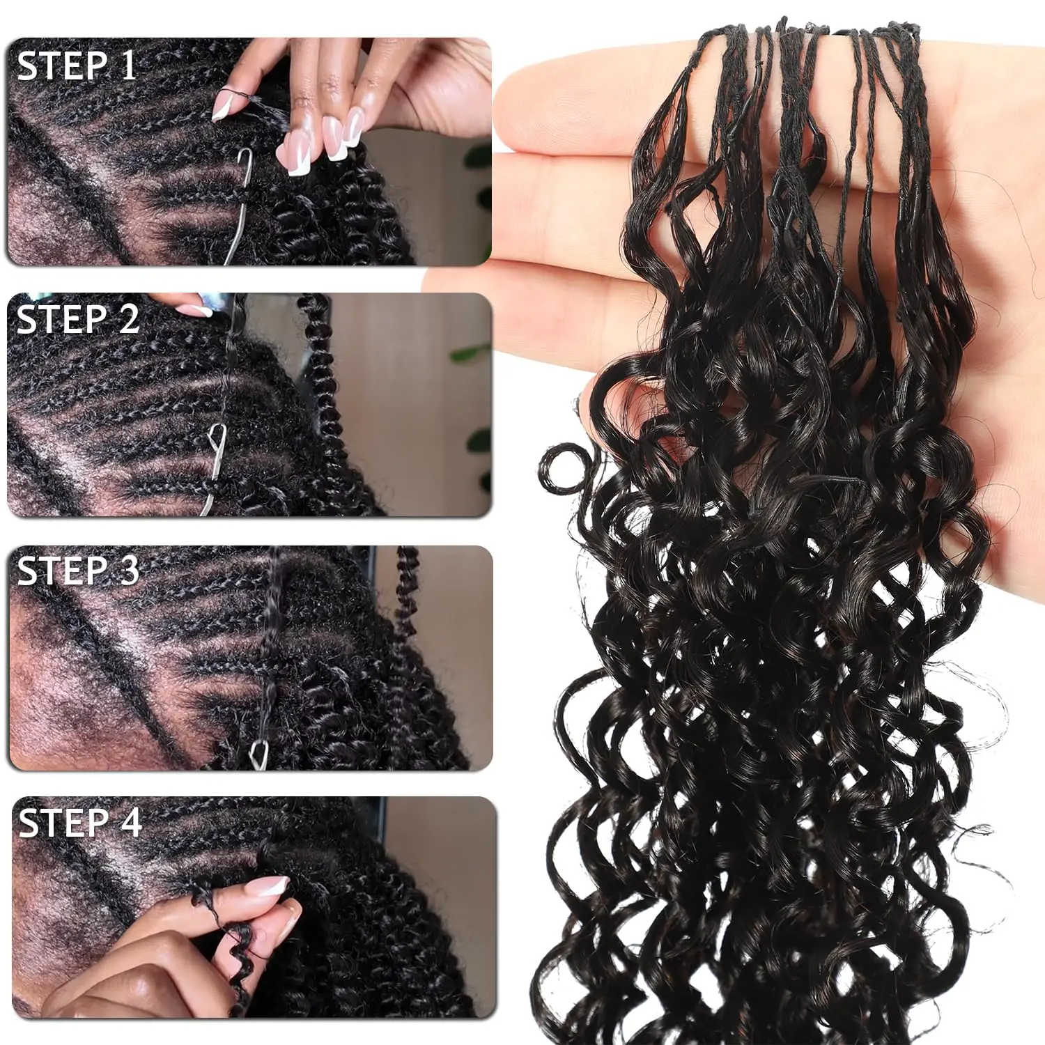 Burmese Curly Human Hair Crochet Pre looped 24inch Deep Wave Curly Crochet Hair For Black Women Twist Braiding Hair Extensions image 5