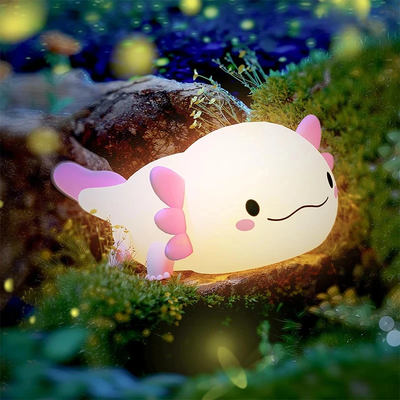 Cute Axolotl Night Light Silicone Nursery Sleeping Lamp Touch Control Nightlights USB Rechargeable Xmas Gift for Baby Child