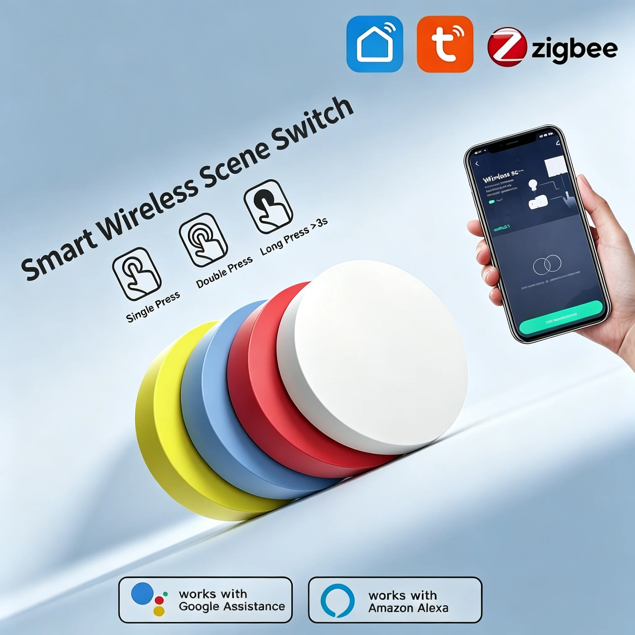 Tuya ZigBee Smart Key Switch Mobile Setting Wireless Remote Key Controller Multi-scene Linkage Smart Switch Battery Powered