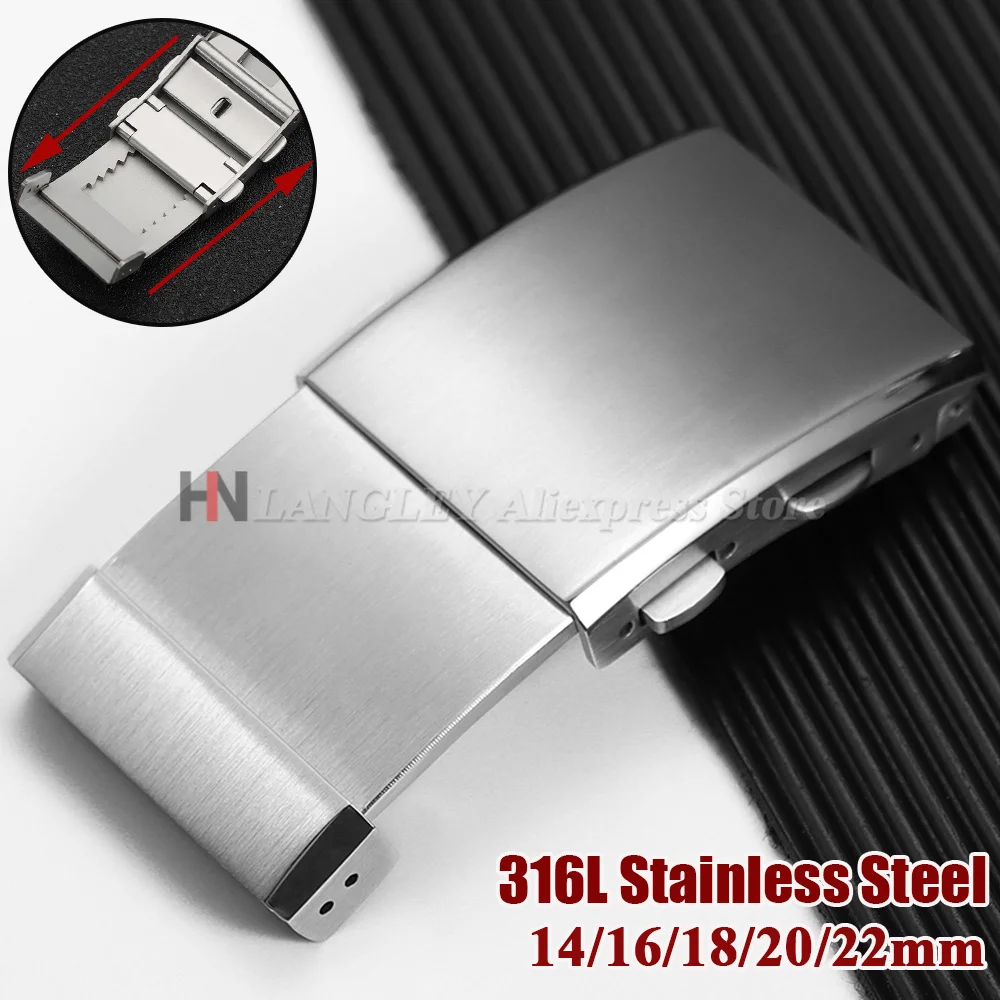22mm 20mm 18mm 16mm 14mm 316L Stainless Steel Watch Buckles Scalable Watch Button Double Luxury Folding Strap Clasps Accessories