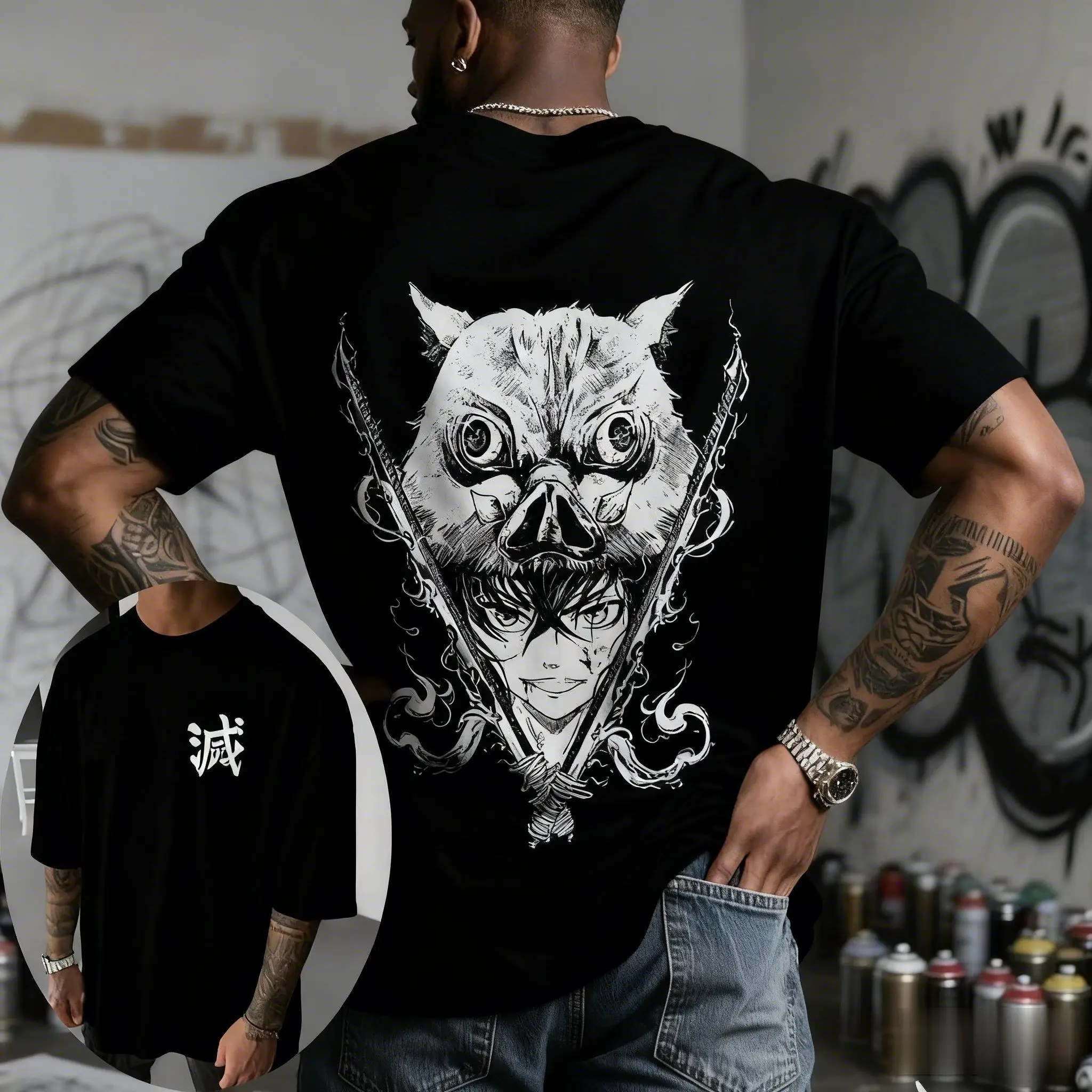 

Футболка с аниме Demon Slayer Inosuke для мужчин и женщин, хлопковая уличная одежда, модная летняя футболка с рисунком 2026, повседневная футболка большого размера с короткими рукавами