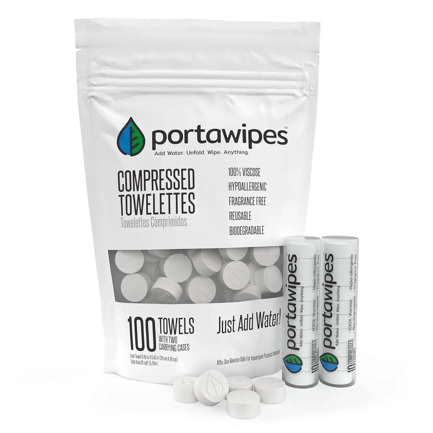 100 Pack Compressed Coin Tissues with 2 Waterproof Cases - Soft, Odor Free & Expandable Wipes for Travel, Camping, and Daily Use