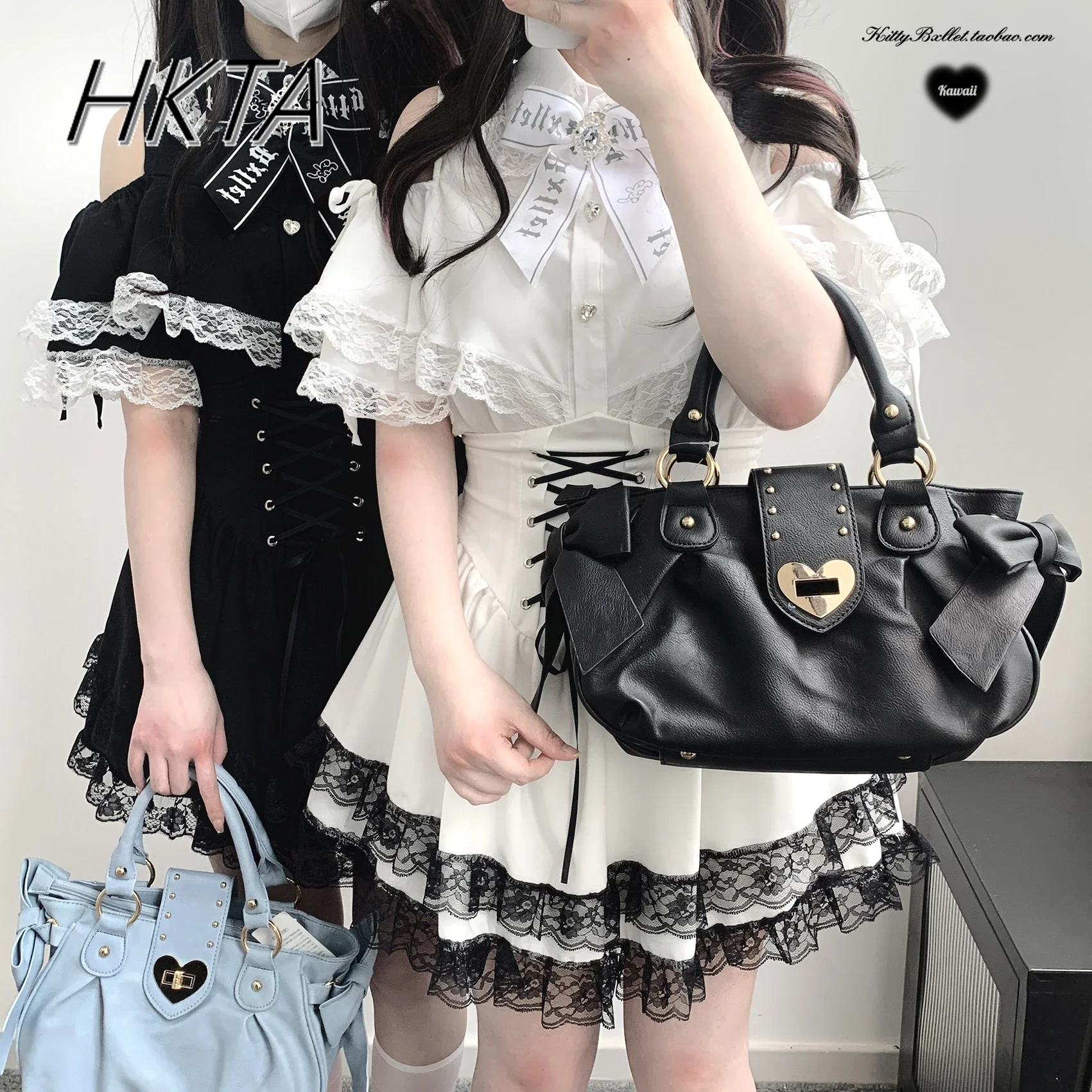 Lolita Shirts Women Blouse Love Rhinestone Ribbon Lace Off-the-Shoulder Mine White Shirt Girls Sweet Short Sleeve Blouse Summer