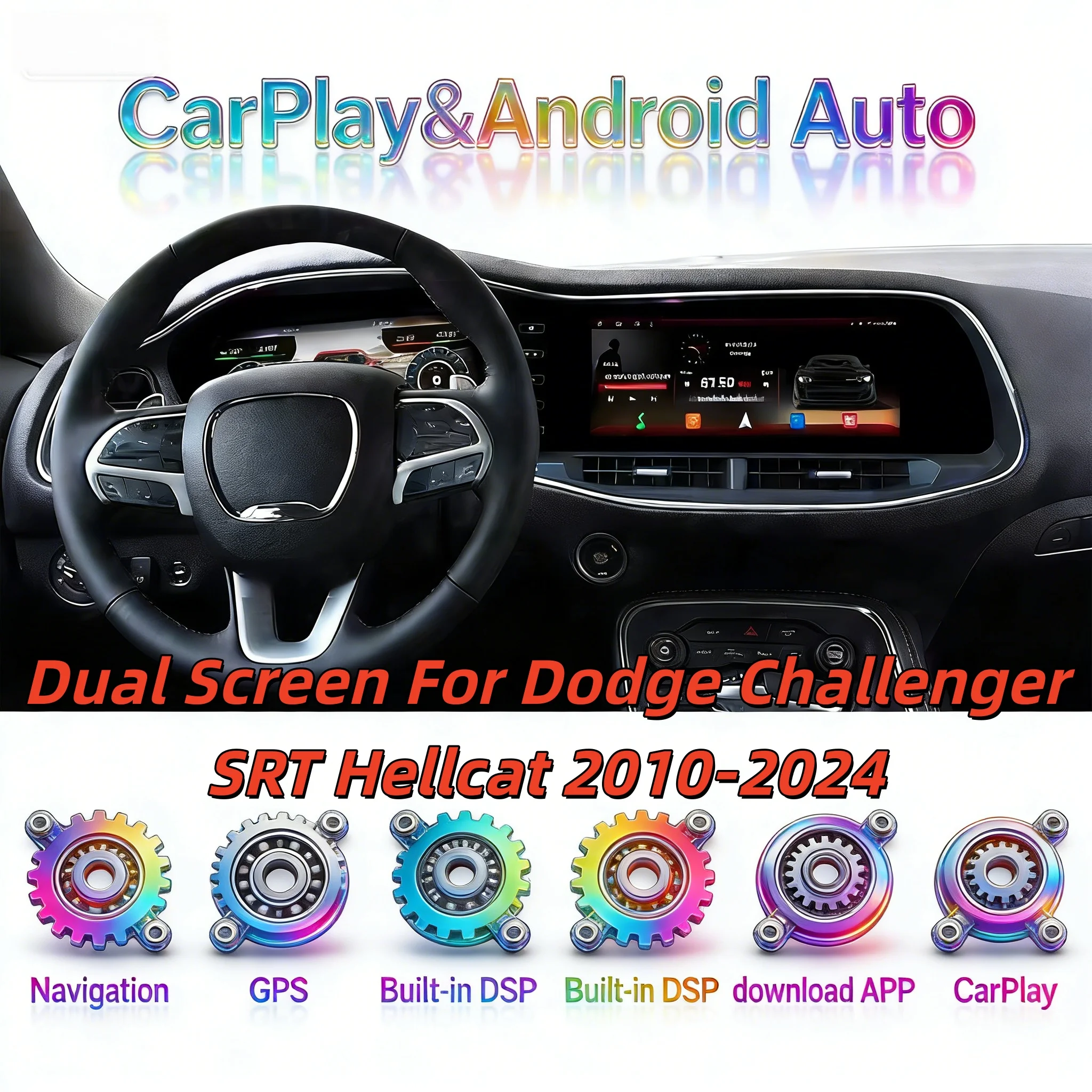 

Мультимедийный Android CarPlay с двойным экраном 12,3 дюйма для Dodge Challenger SRT Hellcat 2010-2024, цифровой кластерный прибор, автомобильное радио