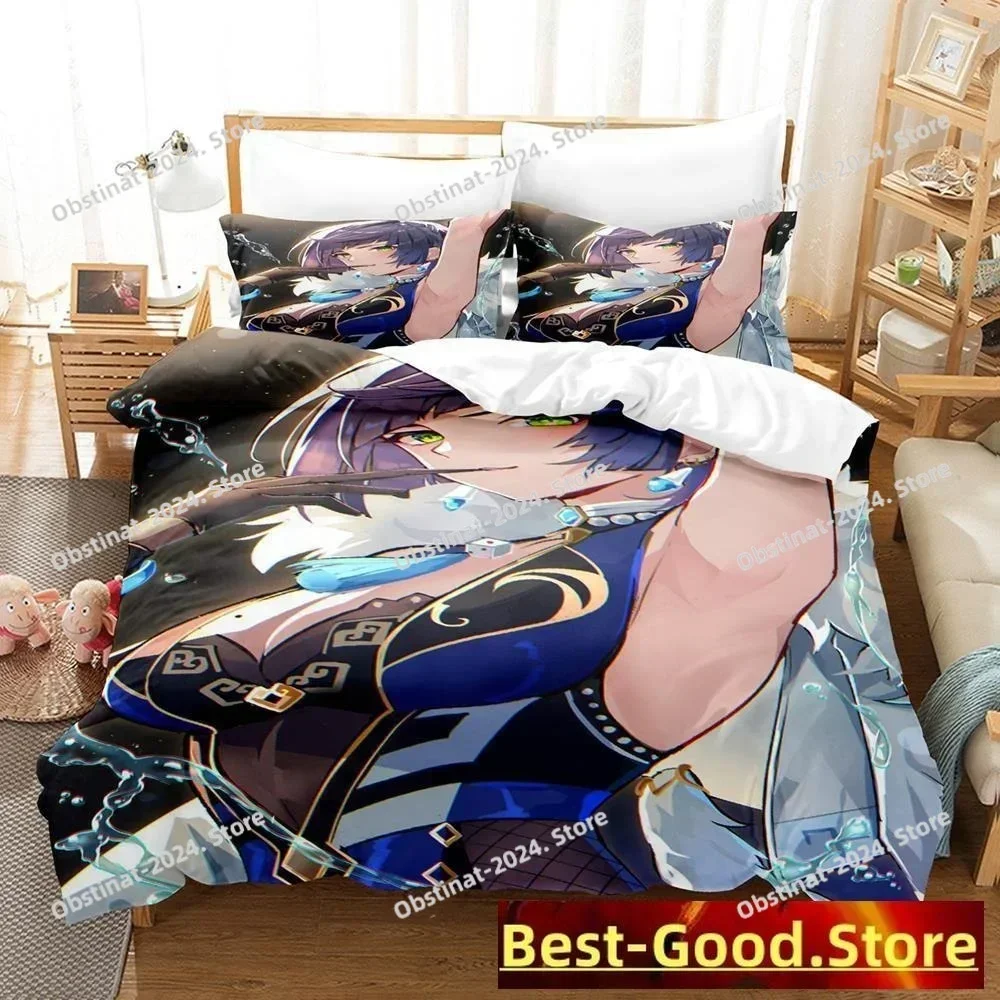 Personelity New Game Yelan Genshin Impact Bedding Set Printed single Comforter Duvet Cover Pillow Case 3 Pieces Kids Adult Size