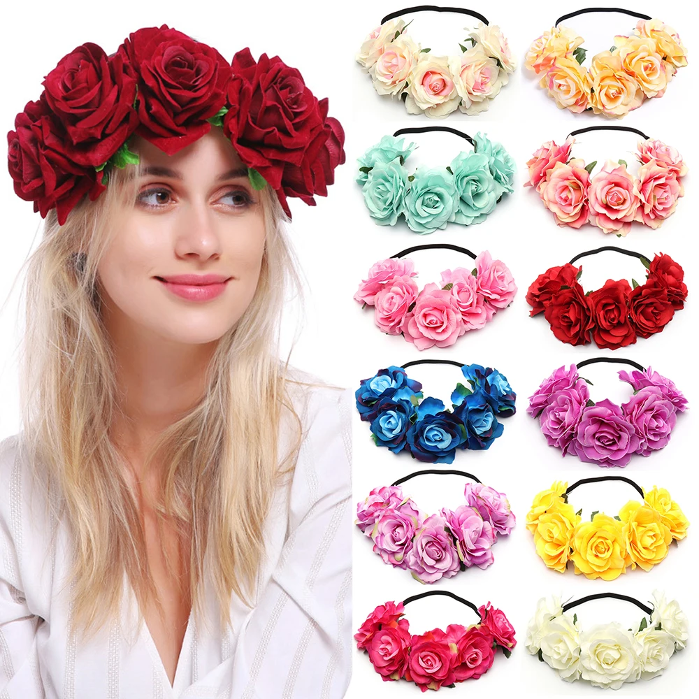 1Pc Halloween Red Rose Hair Band Hairhoop Cosplay Costume Party Crown Headband Festival Hair Garland Bridal Wedding Headpiece