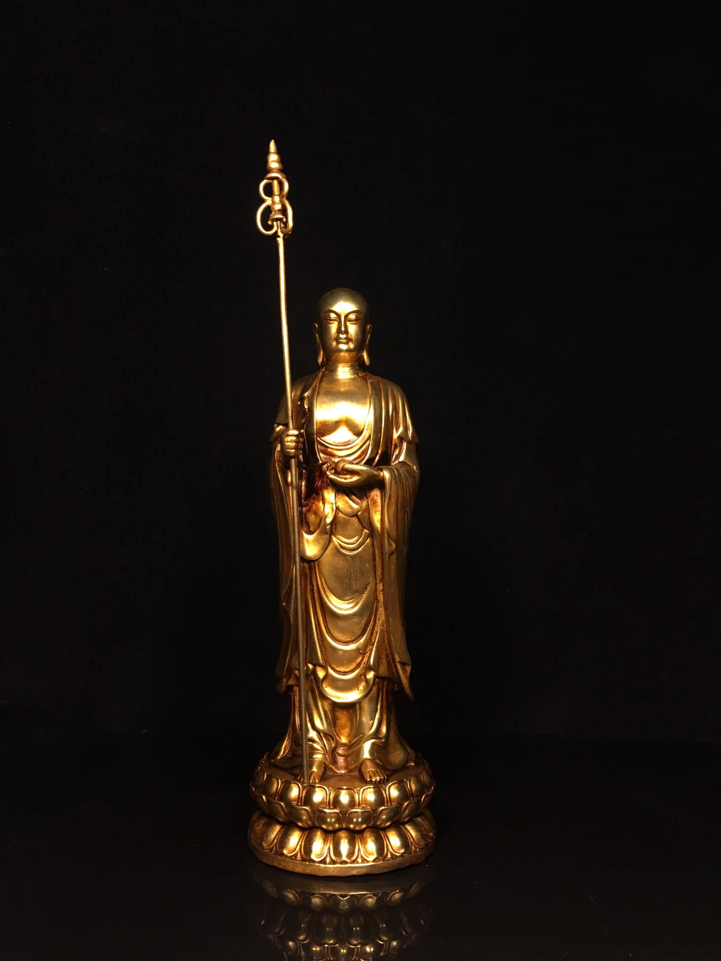 Xizang Folk Collection  Old Bronze Gilded Cinnabar Ksitigarbha Bodhisattva Station  Buddha Lotus Terrace Worship Hall