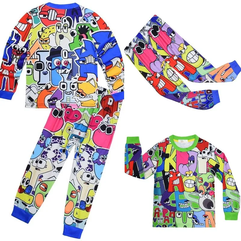 Alphabet Lore 110-150 Pajamas for Kids Homewear Sleeping Clothes Baby Boys Pajama Sets Teen Girls Pyjamas Costume T Shirt Pants