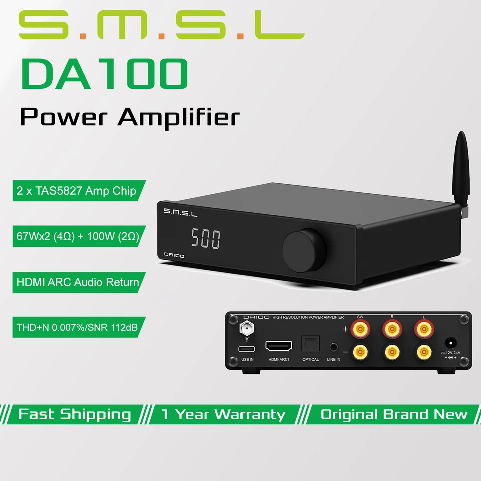 SMSL DA100 100W Bluetooth 5.3 Home Theater Amplifier