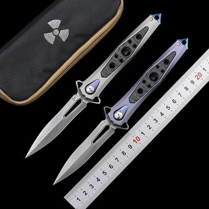 

JR7392 Flipper Folding Knife for men Damascus Blade Titanium CF Handle Outdoor Camping Fruit Knives EDC multitool