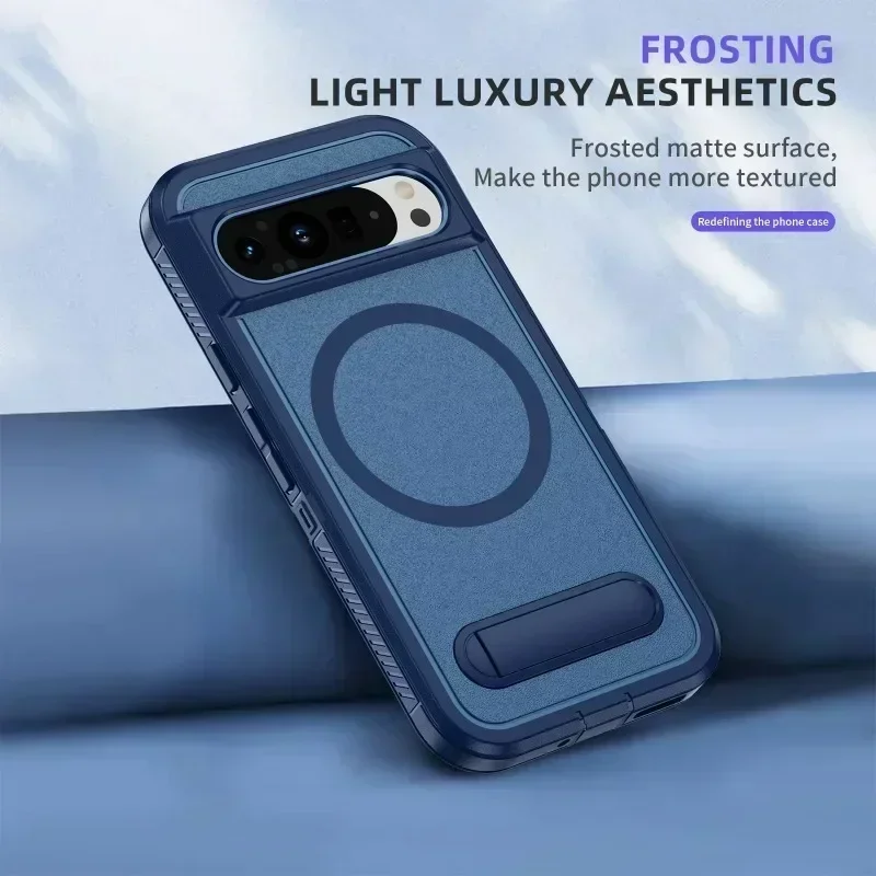 For Magsafe Aromr Shockproof Matte Phone Case for Google Pixel 9 Pro XL 8A 8 Pro Magnetic Wireless Charging Stand Holder Cover