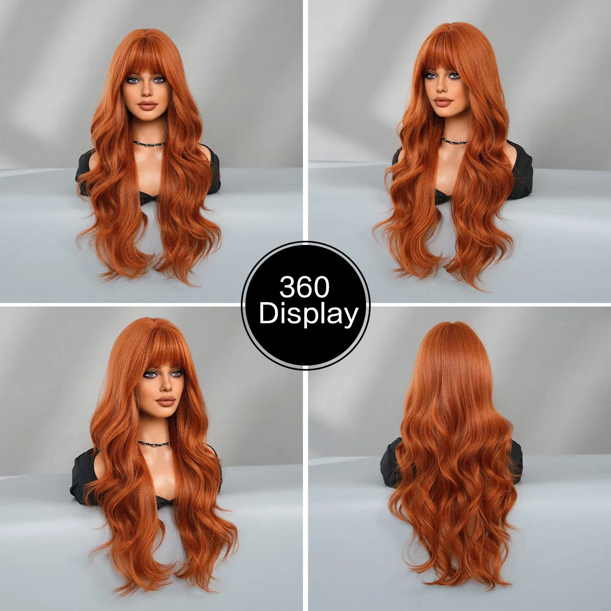 New fashion orange synthetic wig with fringe long curly hair festival daily wig high temperature silk full head cover image 3