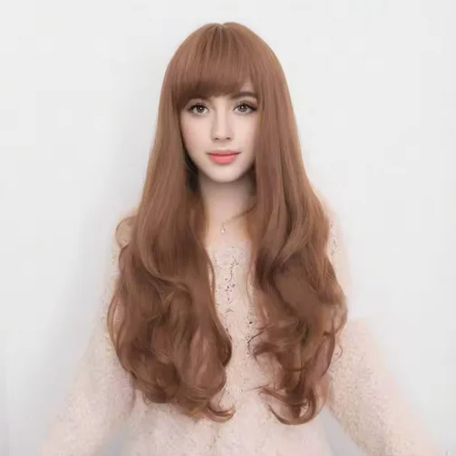 Long Curly Ombre Synthetic Wig with Bangs - Perfect for Halloween Cosplay Party, Music Festival, and Daily Wear