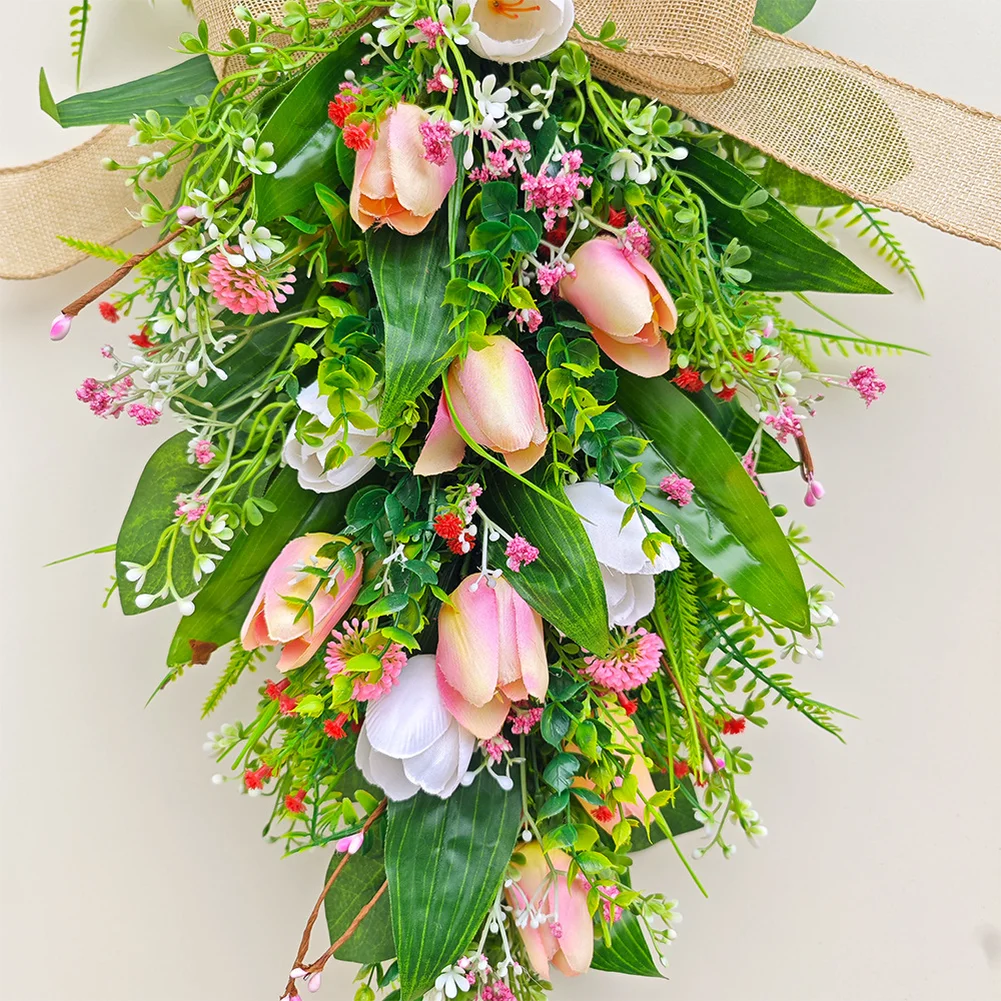 Front Door Decor Tulip Wreath Statement Piece Vibrant for tulips Indoor Outdoor Use Easy To Hang Eye Catching Home Decoration