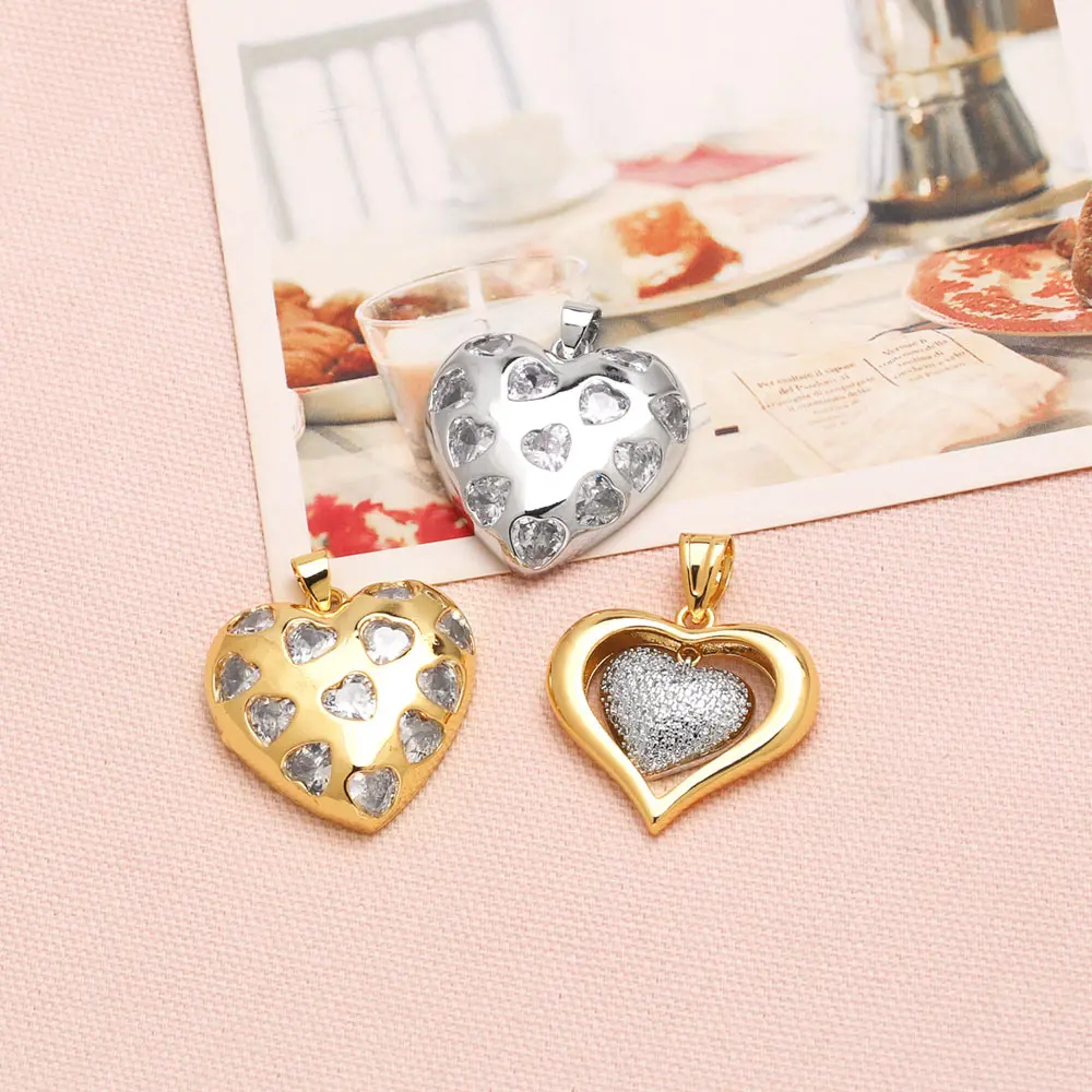 OCESRIO Trendy White Mini Crystal Heart Pendant for Necklaces Copper Gold Plated Handmade Jewelry Making Component pdtb728