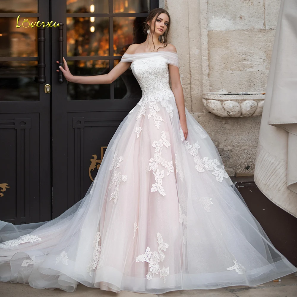 

Loverxu Princess Wedding Dresses 2024 Boat Neck Off The Shoulder Robe De Mariee Sequined Appliques A-Line Classic Bride Dress